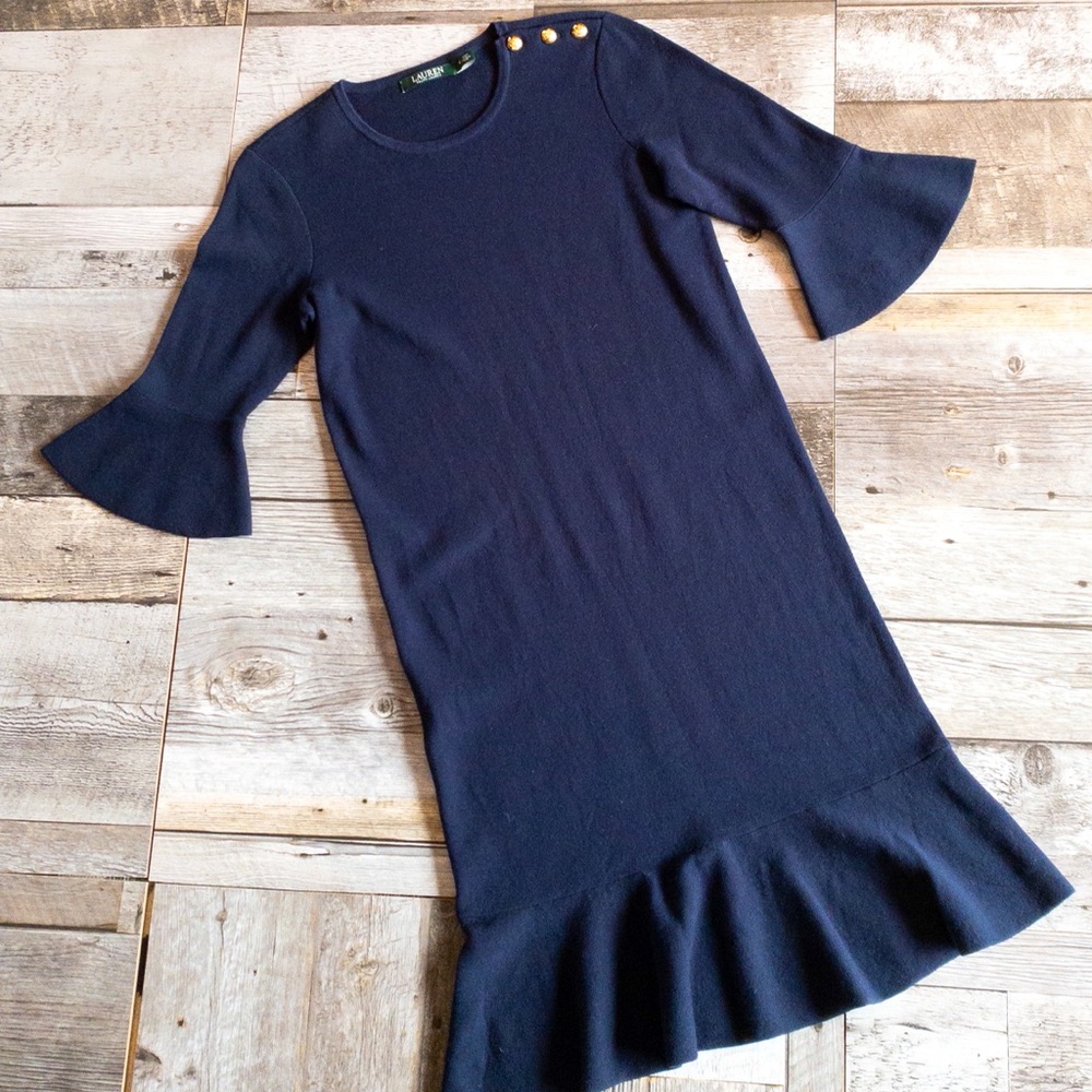 Ralph Lauren bell sleeve and bottom navy dress